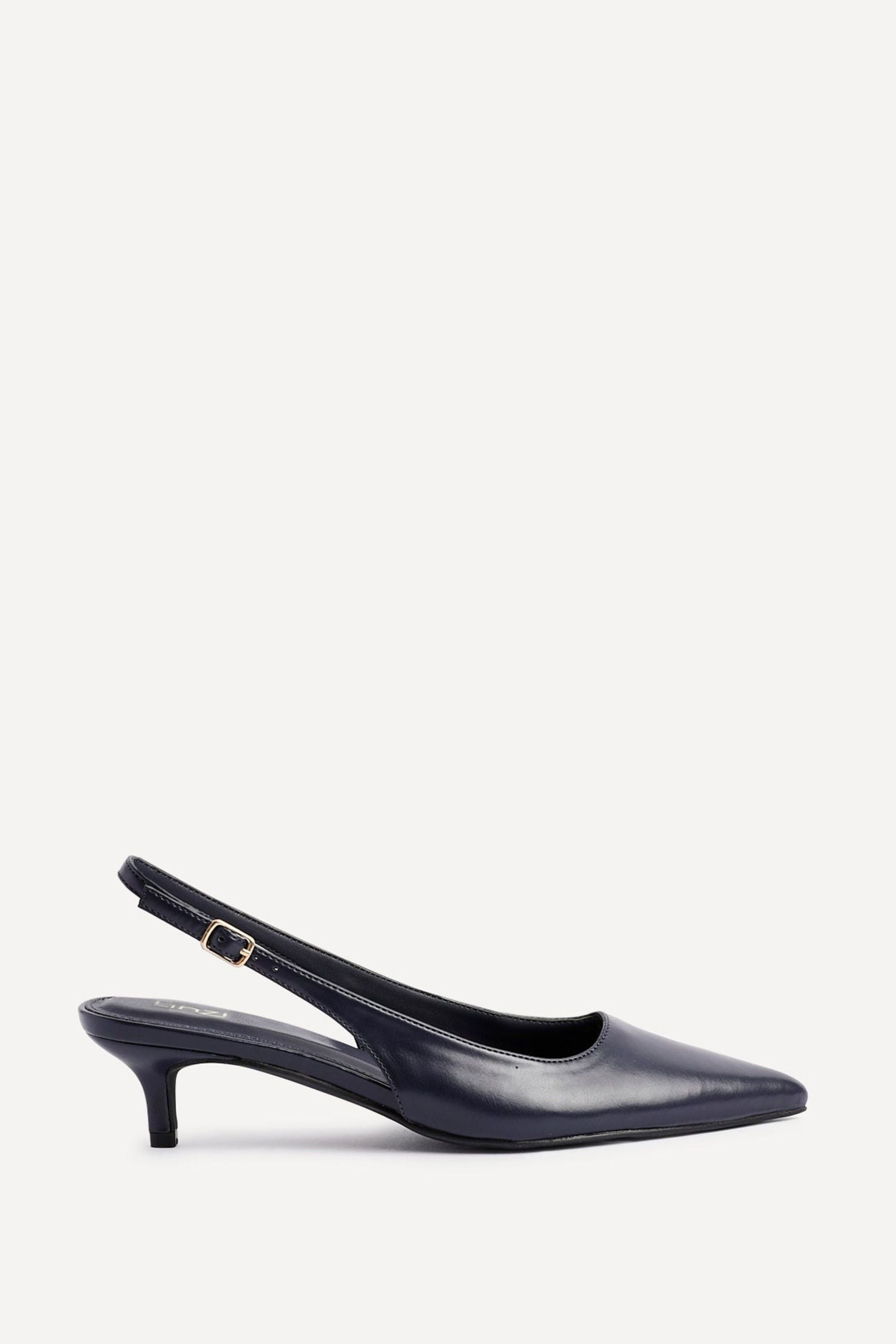 Linzi Elvira Navy Faux Leather Slingback Kitten Court Heels image 1