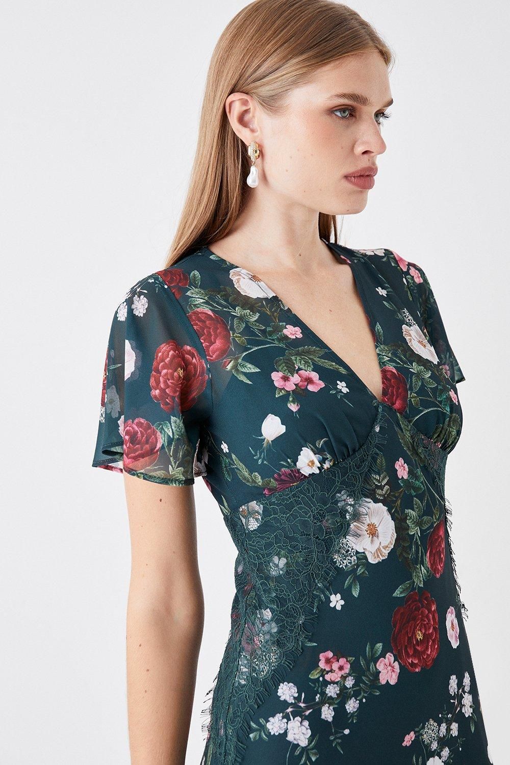 Coast Sophie Habboo Lace Trim Printed Midi Dress Green image 2