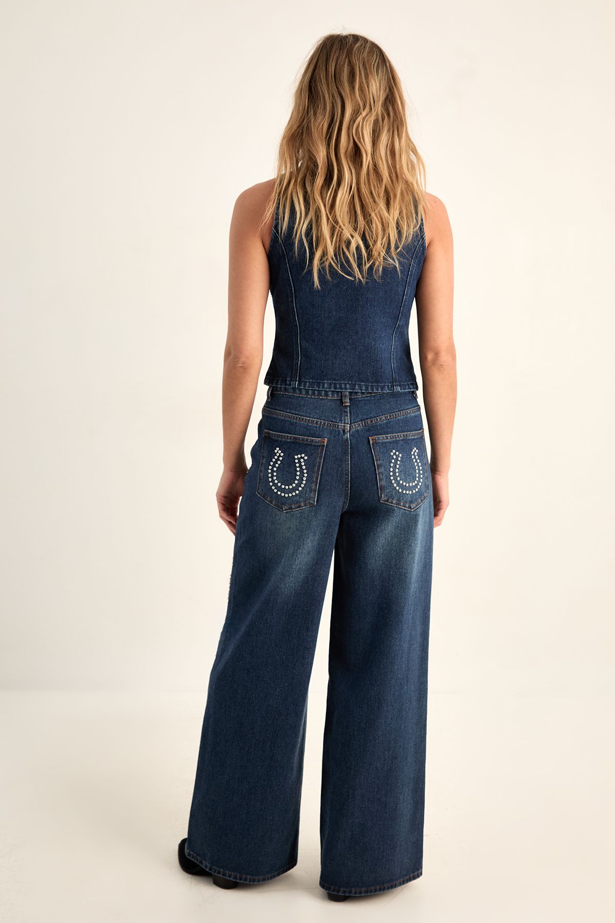 NastyGal Western Baggy Studded Denim Jeans Authentic Midwash image 4