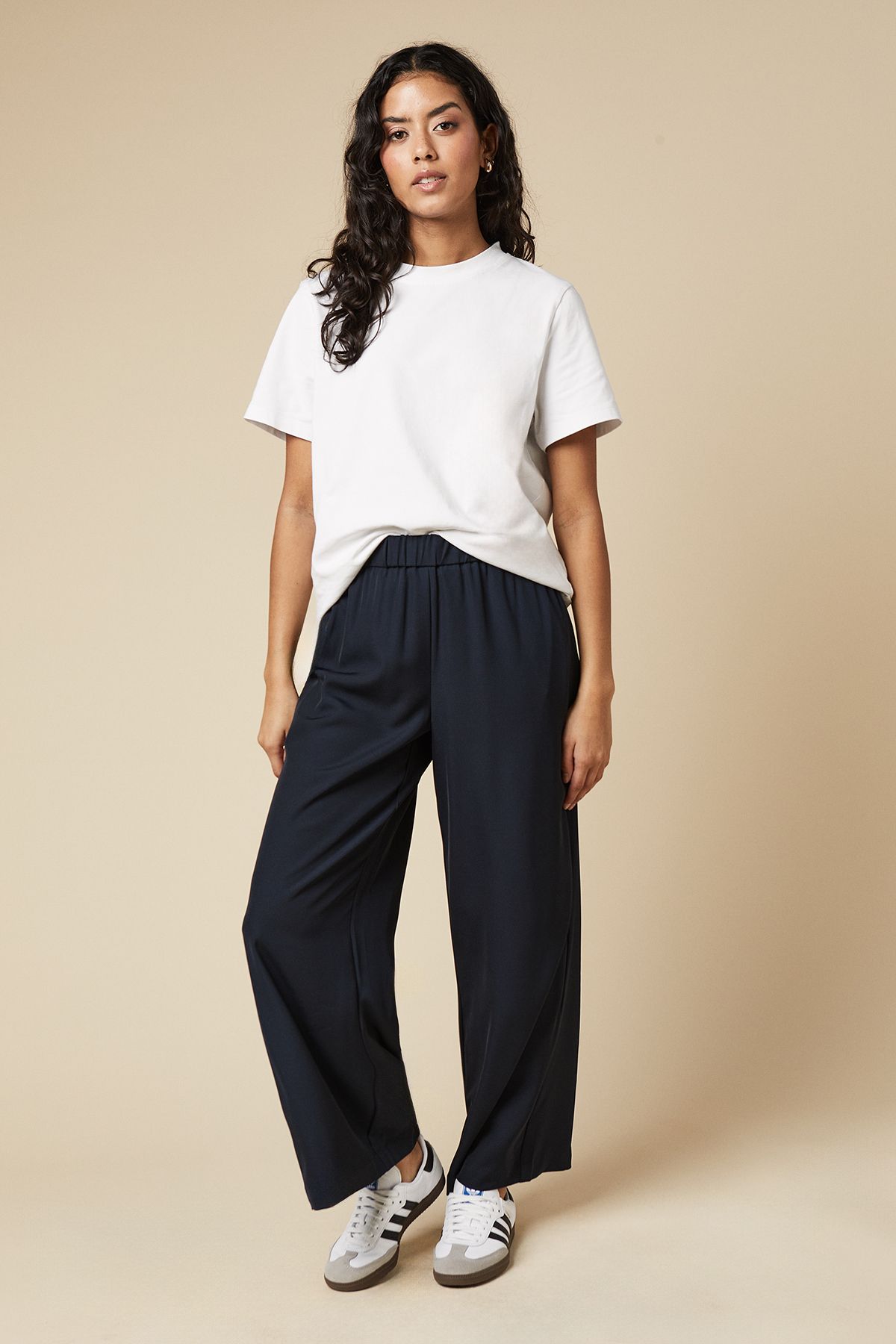 Dorothy Perkins Petite Elasticated Waist Straight Leg Trouser Navy