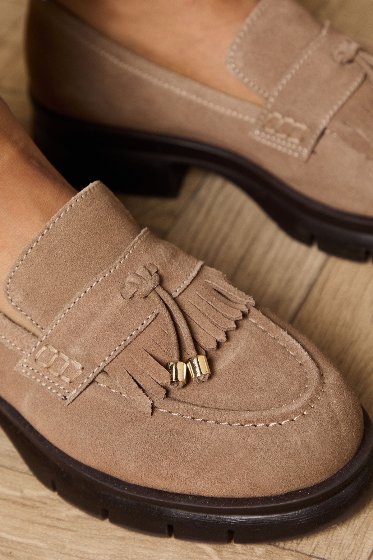 Oasis Brooke Suede Tassel Loafers Taupe image 4
