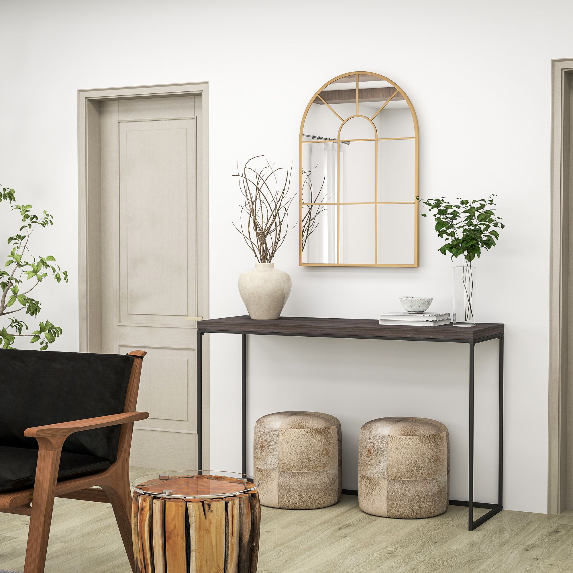 HOMCOM Modern Arched Window Wall Mirror for Bedroom, 91x60cm, Gold Tone image 5