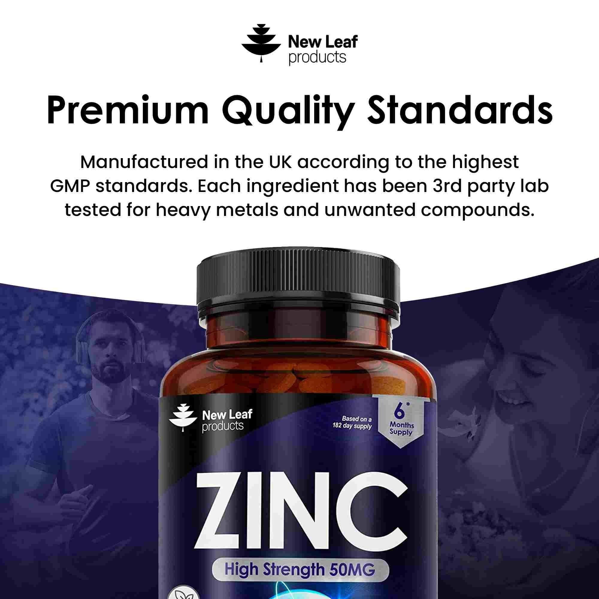 New leaf health Zinc Tablets 50mg High Strength - 365 Zinc Tablets Contributes Towards Immune Function and Maintenance of Healthy Bones, Vision, Hair, Nails and Skin image 5