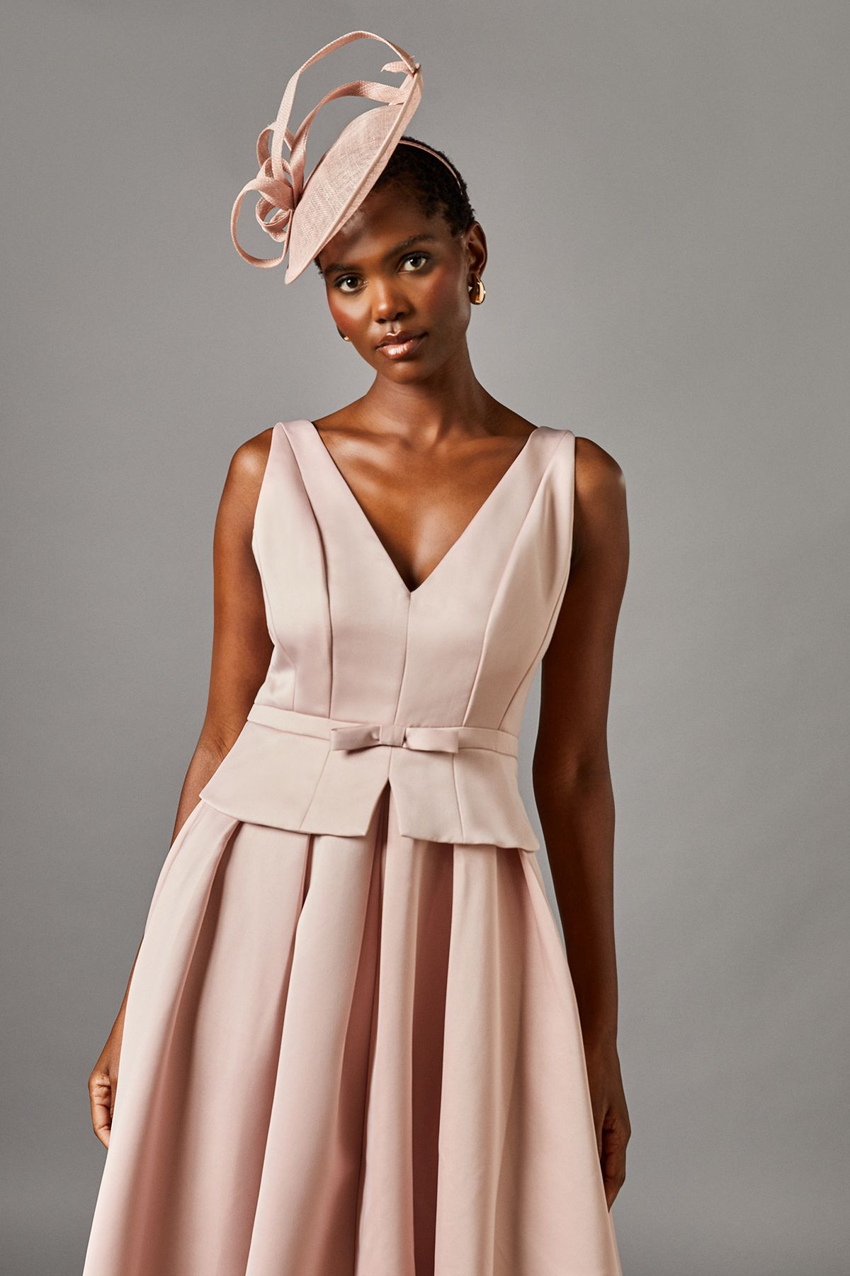 Coast Sleeveless Twill Peplum Bow Dress Pink image 2