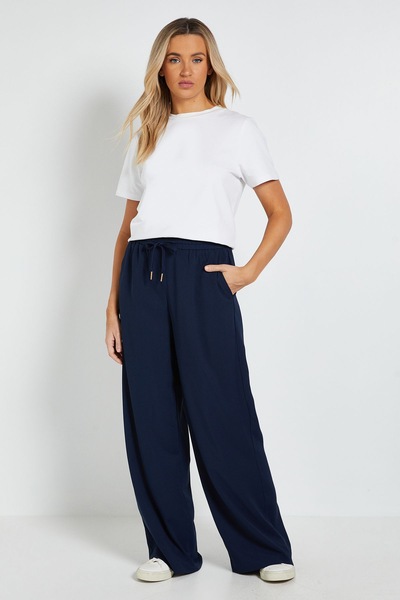 Dorothy Perkins Tie Waist Wide Leg Trousers Navy
