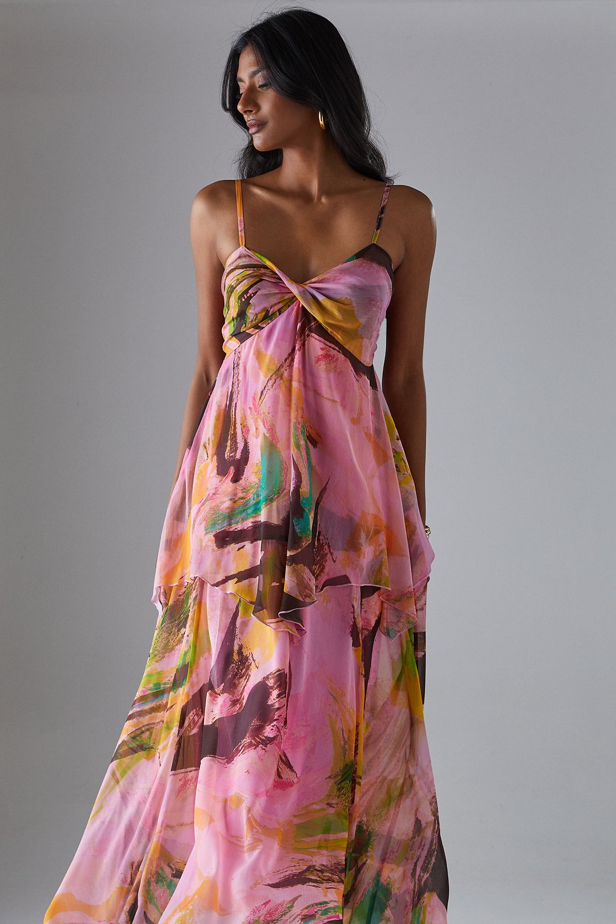 Warehouse Chiffon Asymmetric Double Layer Bandeau Maxi Dress Multi image 4