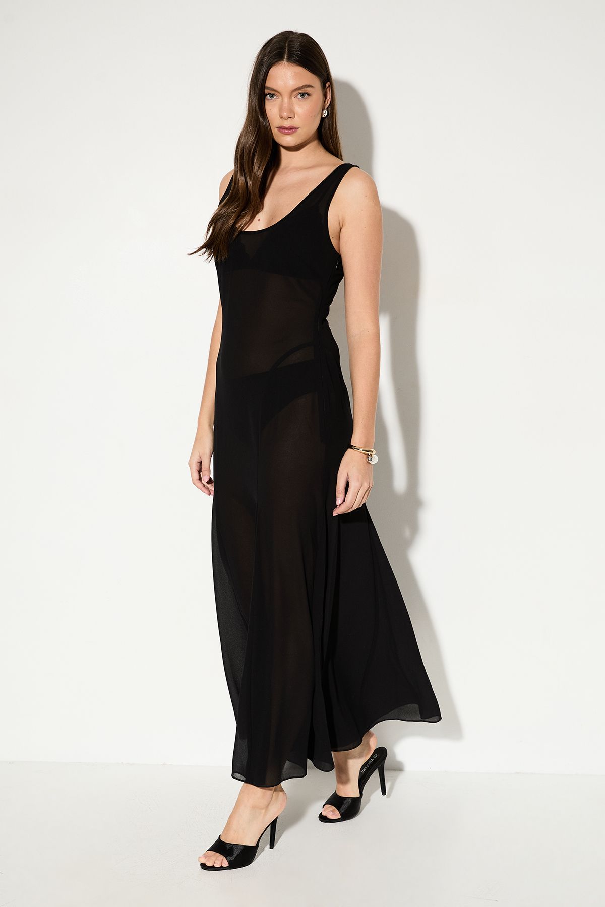 MissPap Premium Chiffon Godet Dress Black