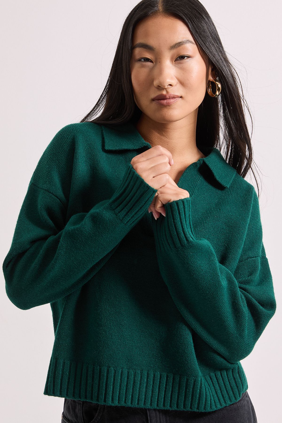 Dorothy Perkins Petite Polo Collared Jumper Bottle Green image 4