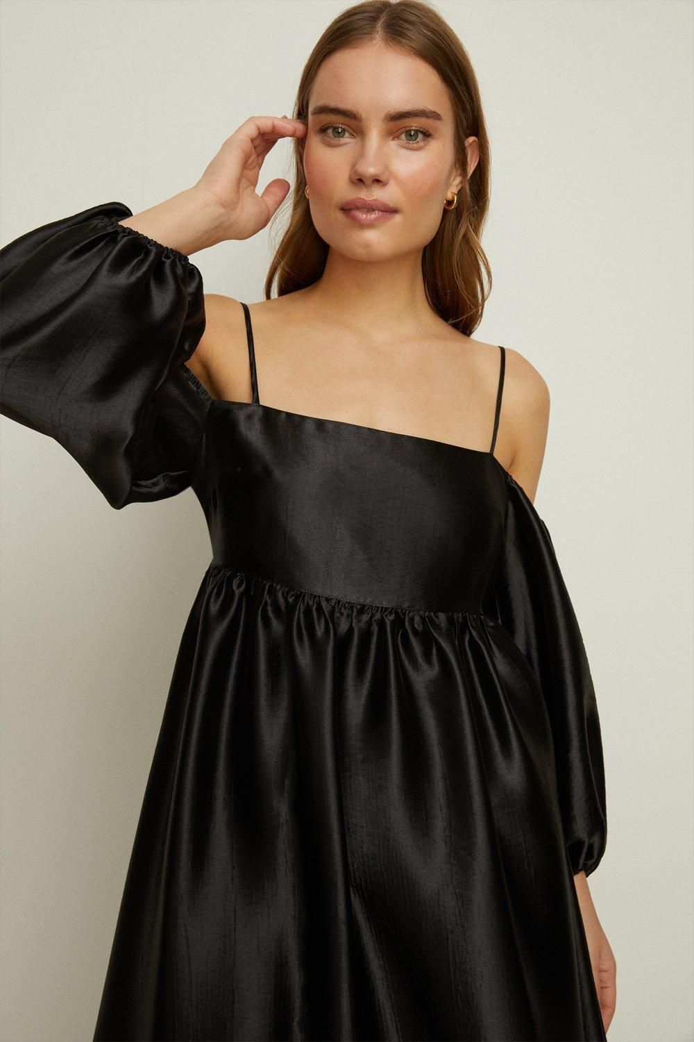 Oasis Rachel Stevens Cold Shoulder Satin Dress Black image 2