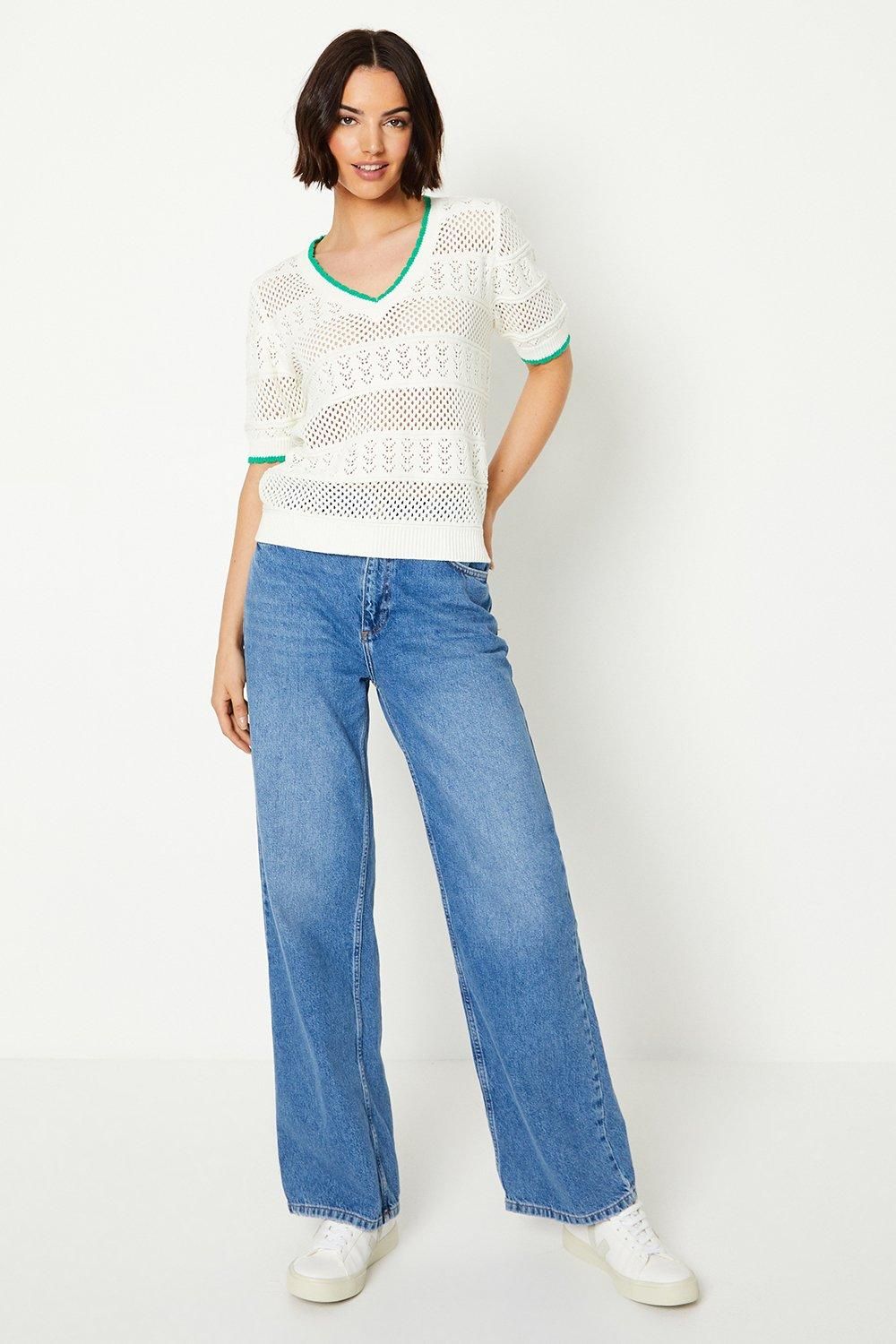 Oasis Pointelle Tipped Edge Knitted Top Ivory image 2