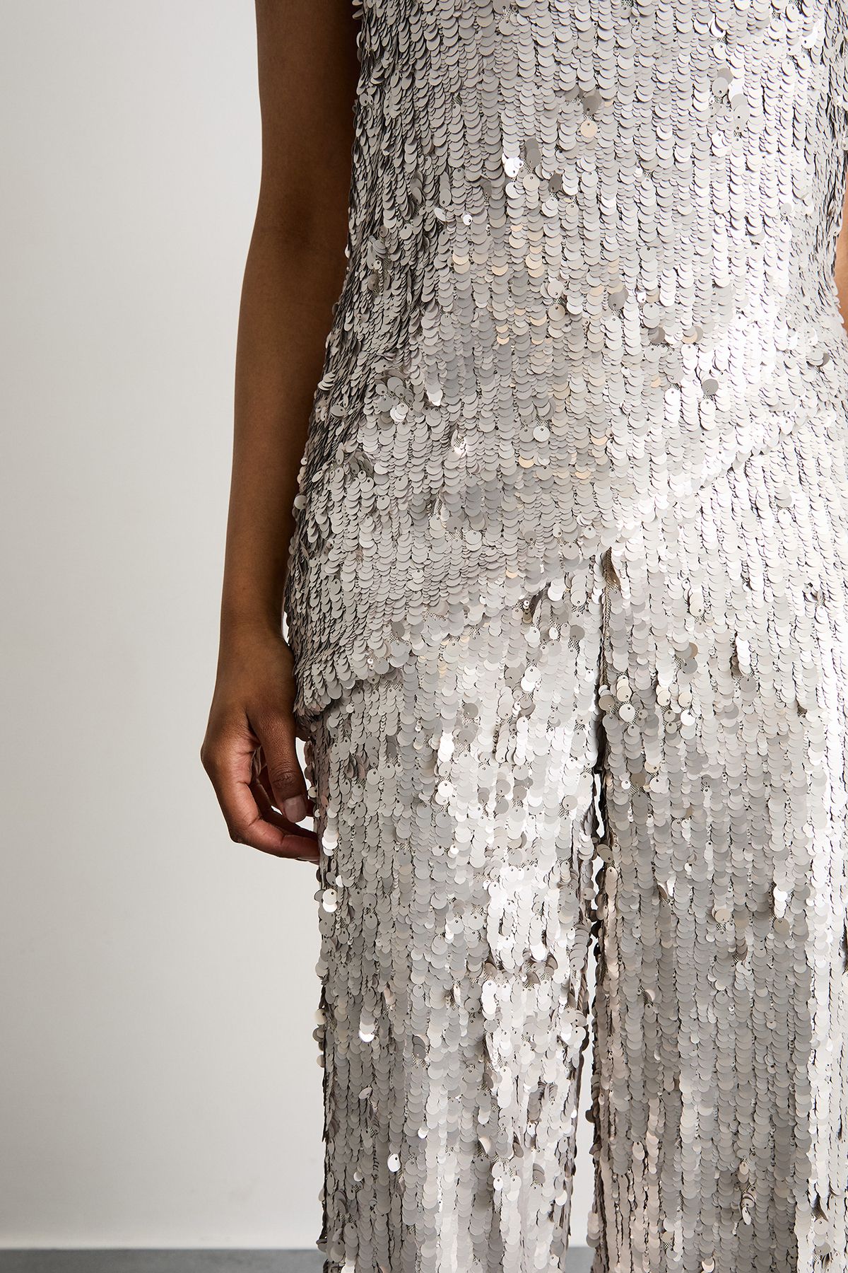 Warehouse Premium Matte Sequin Bustier Top Silver image 4