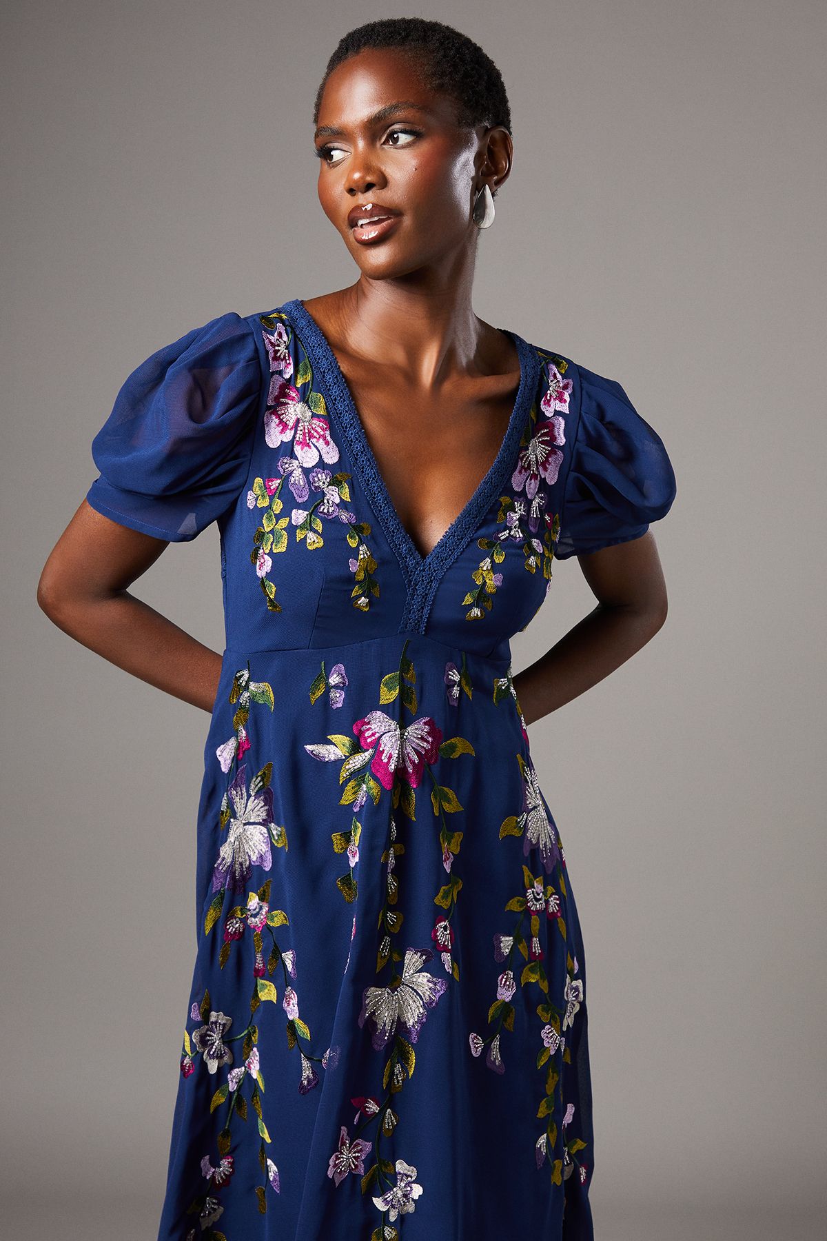 Coast Embroidered Midi Dress Blue image 2