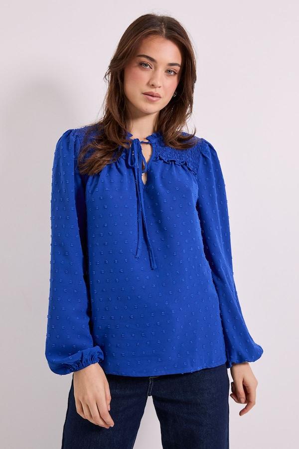 Dorothy Perkins Tie Neck Long Sleeve Blouse Cobalt