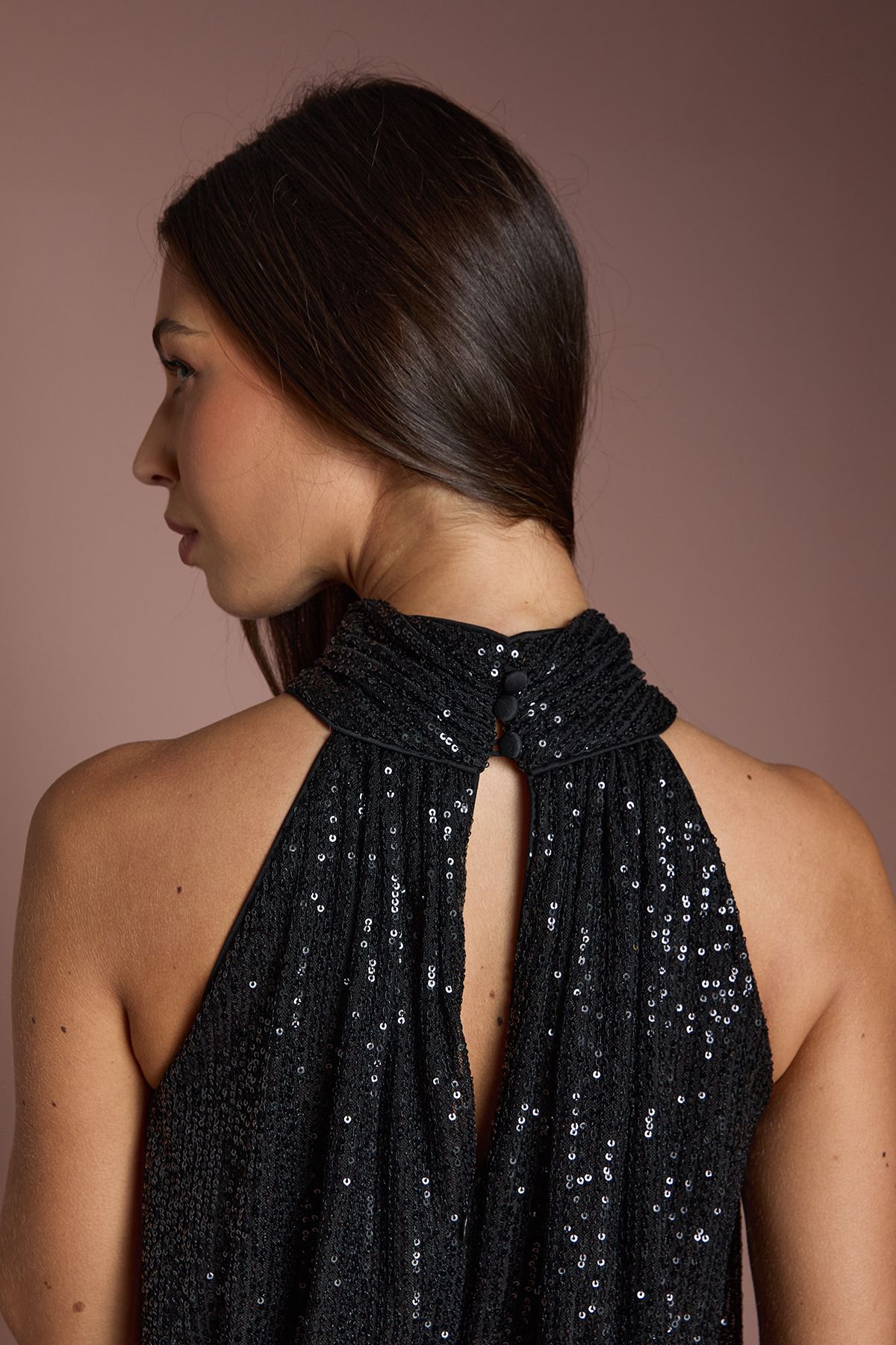 Coast Halterneck Sequin Bridesmaid Maxi Dress Black image 4