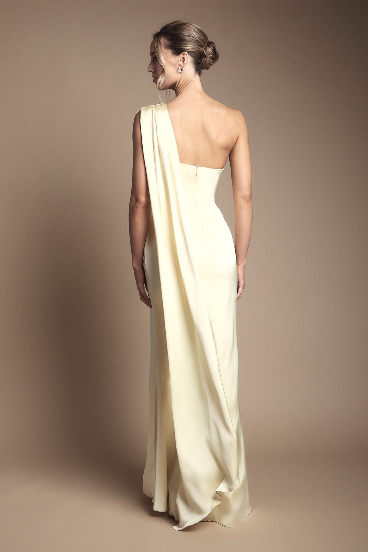 Coast Coast Honoured Drape One Shoulder Satin Maxi Bridesmaid Dress Lemon image 3