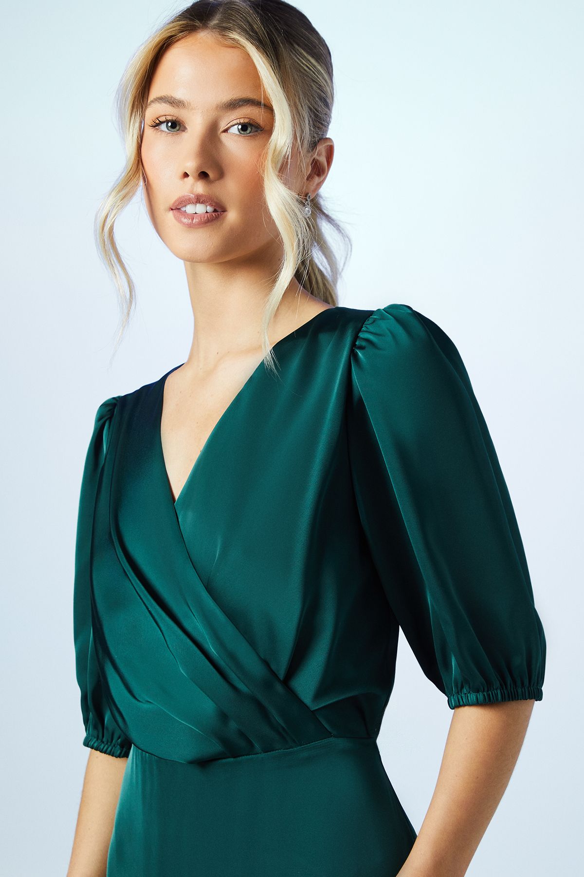 Coast Teen Puff Sleeve Satin Bridesmaid Dress Emerald image 3
