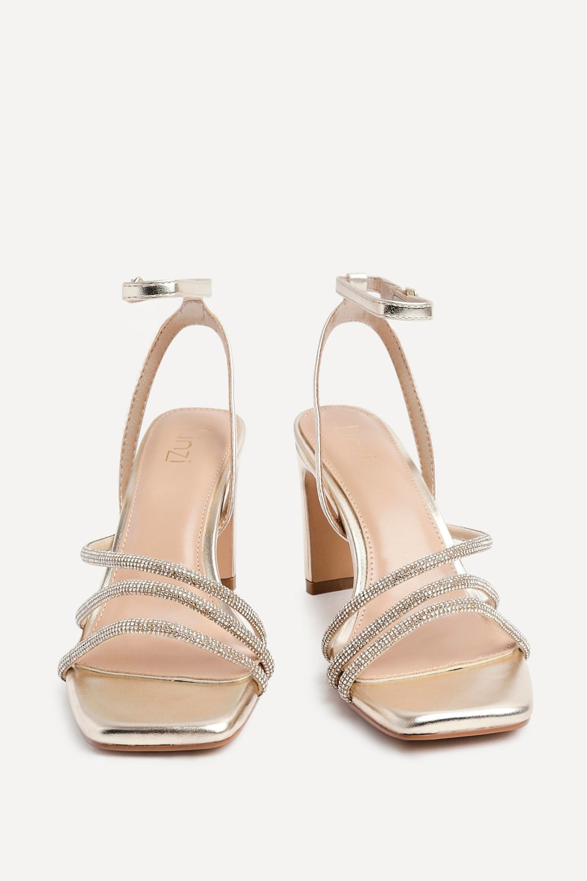 Linzi Glimmer Gold Faux Leather Diamante Block Heel image 3