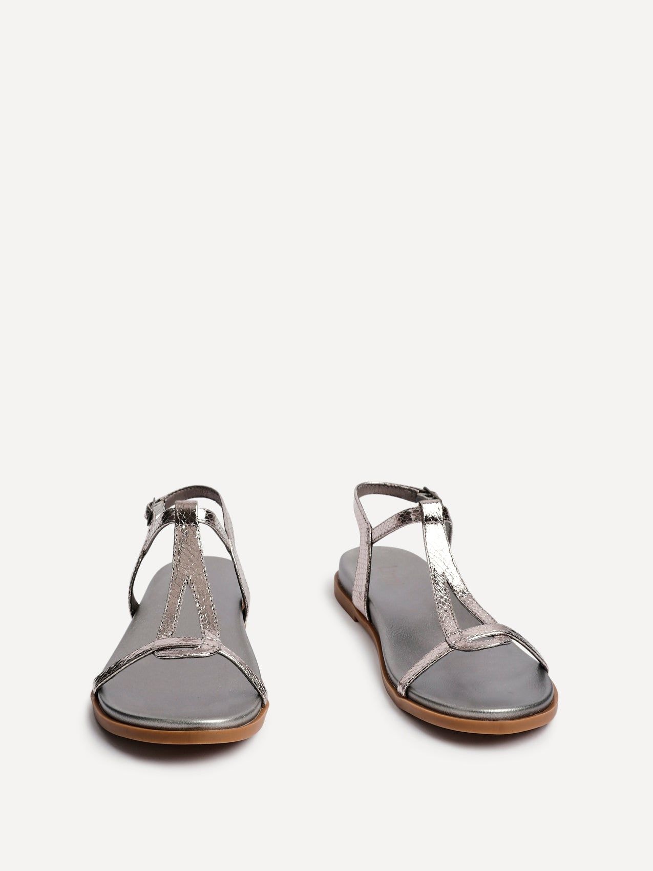 Linzi Saylor Pewter Faux Leather Textured T-Bar Sandals image 3