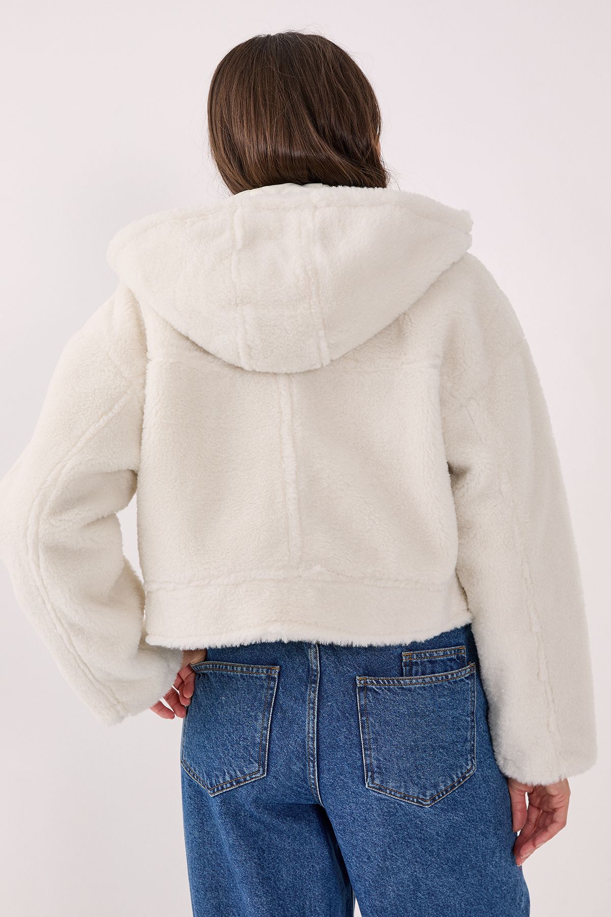 NastyGal Quilted Borg Hooded Jacket Cream image 3