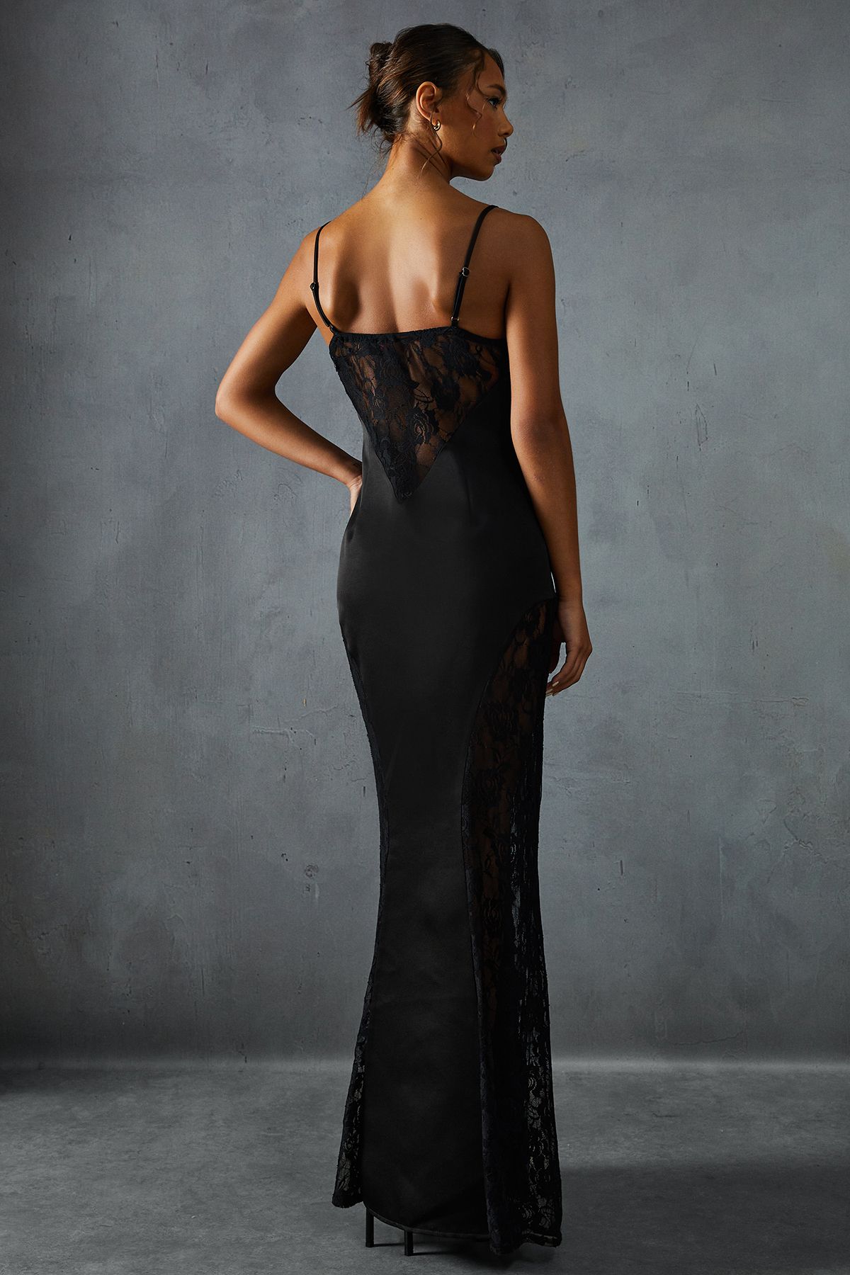 MissPap Lace Insert Cupped Strappy Maxi Dress Black image 3