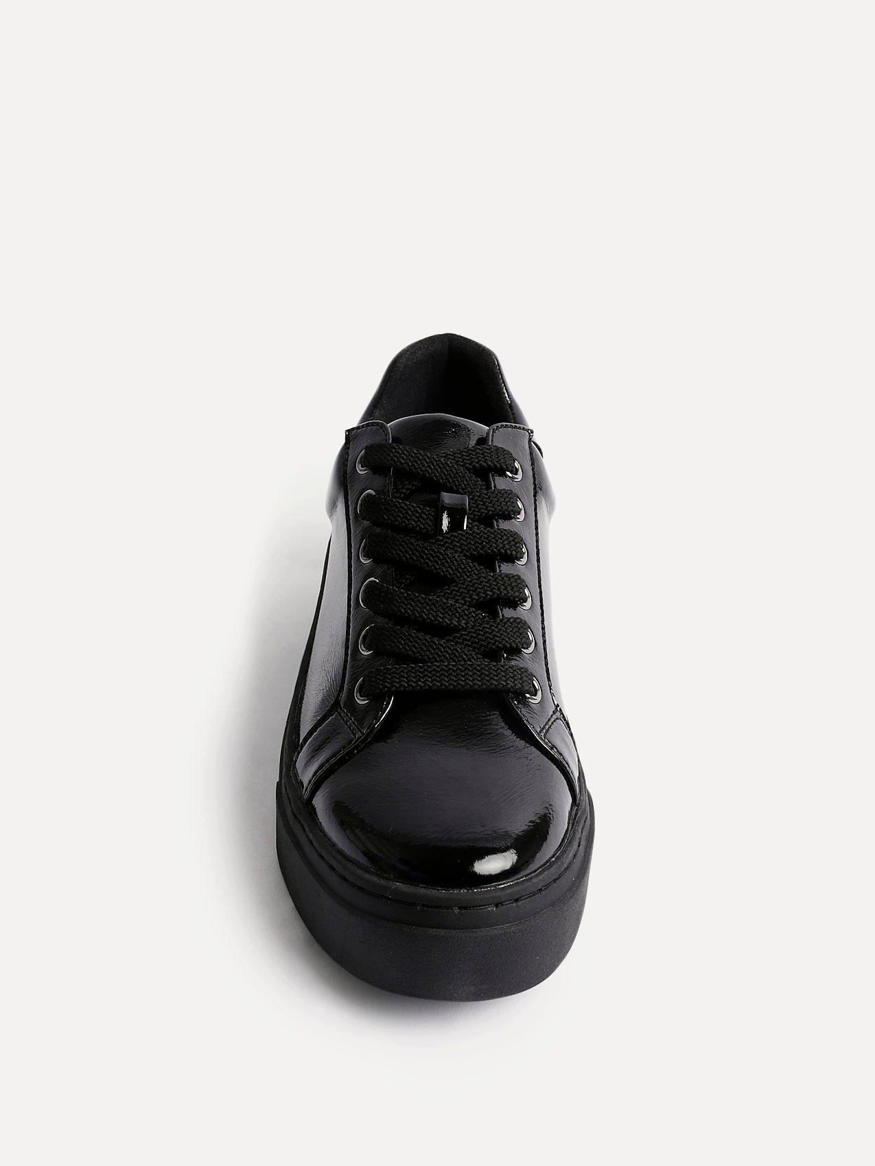 Linzi Reset Black Patent Lace Up Flatform Trainers image 4