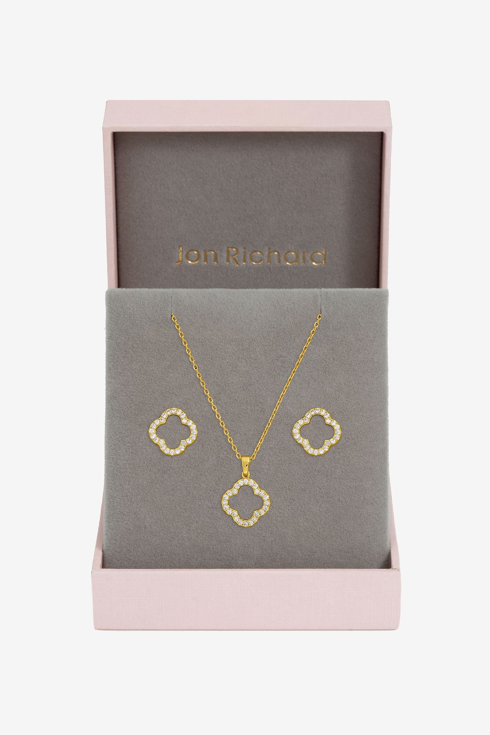 Jon Richard Gold Plated Cubic Zirconia Open Clover Set - Gift Box