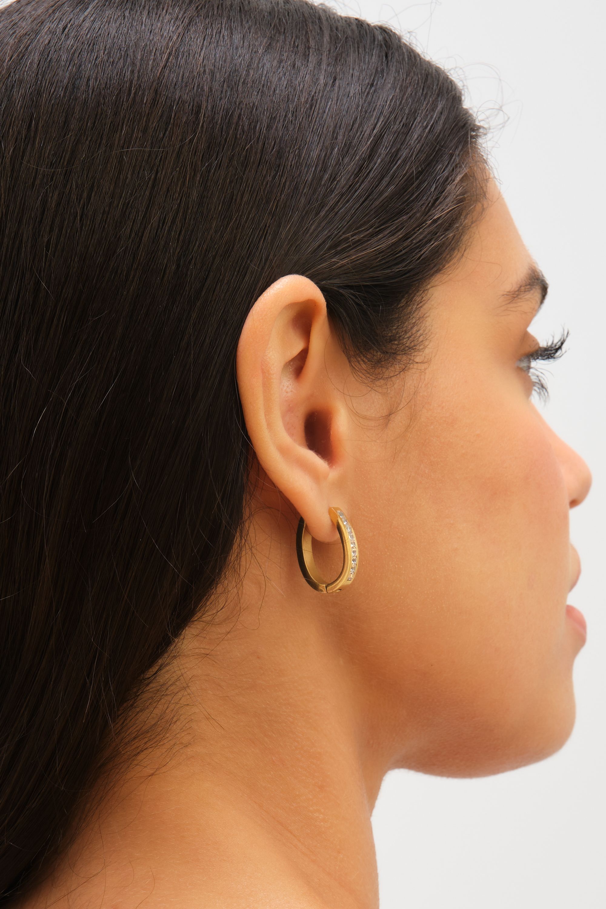 Jon Richard Waterproof Gold Plated Crystal And Polished Hoop Earrings image 2