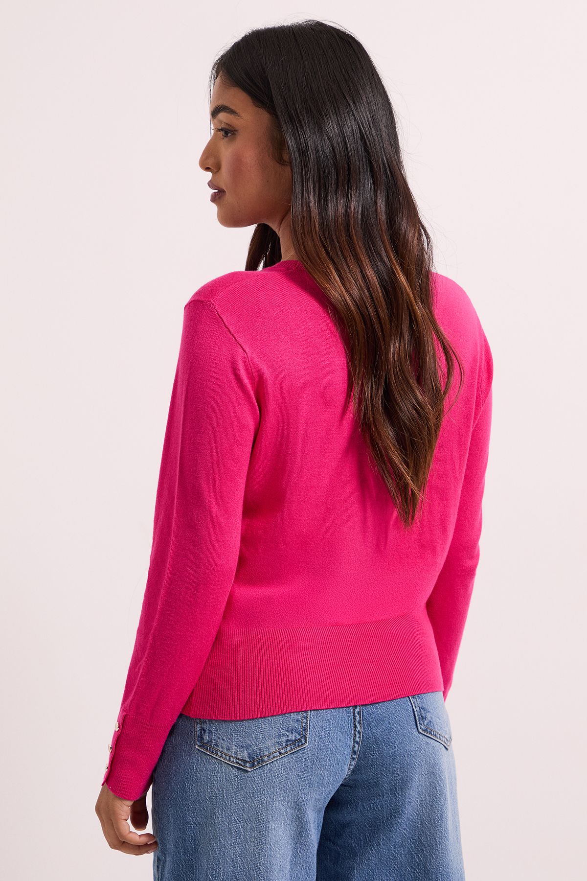 Dorothy Perkins Petite Pink Crew Neck Button Cuff Jumper Pink image 4