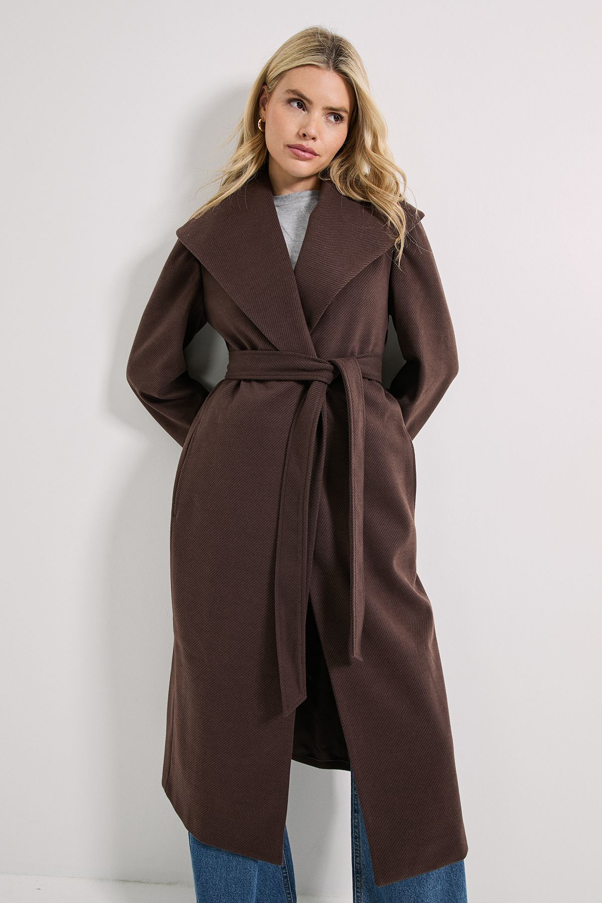 Dorothy Perkins Shawl Belted Coat Chocolate image 4