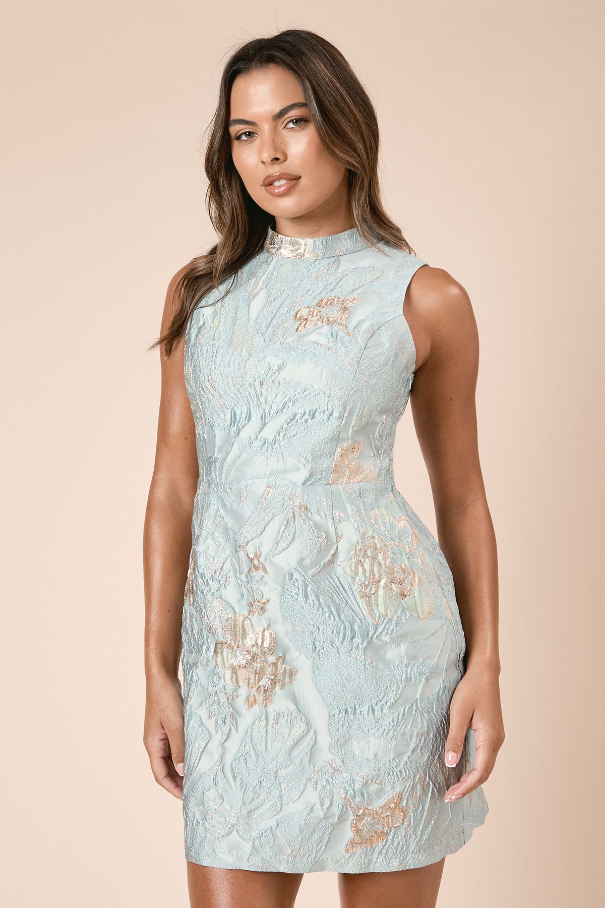 Dorothy Perkins DP Luxe Jacquard Halter Neck Mini Dress Blue image 1