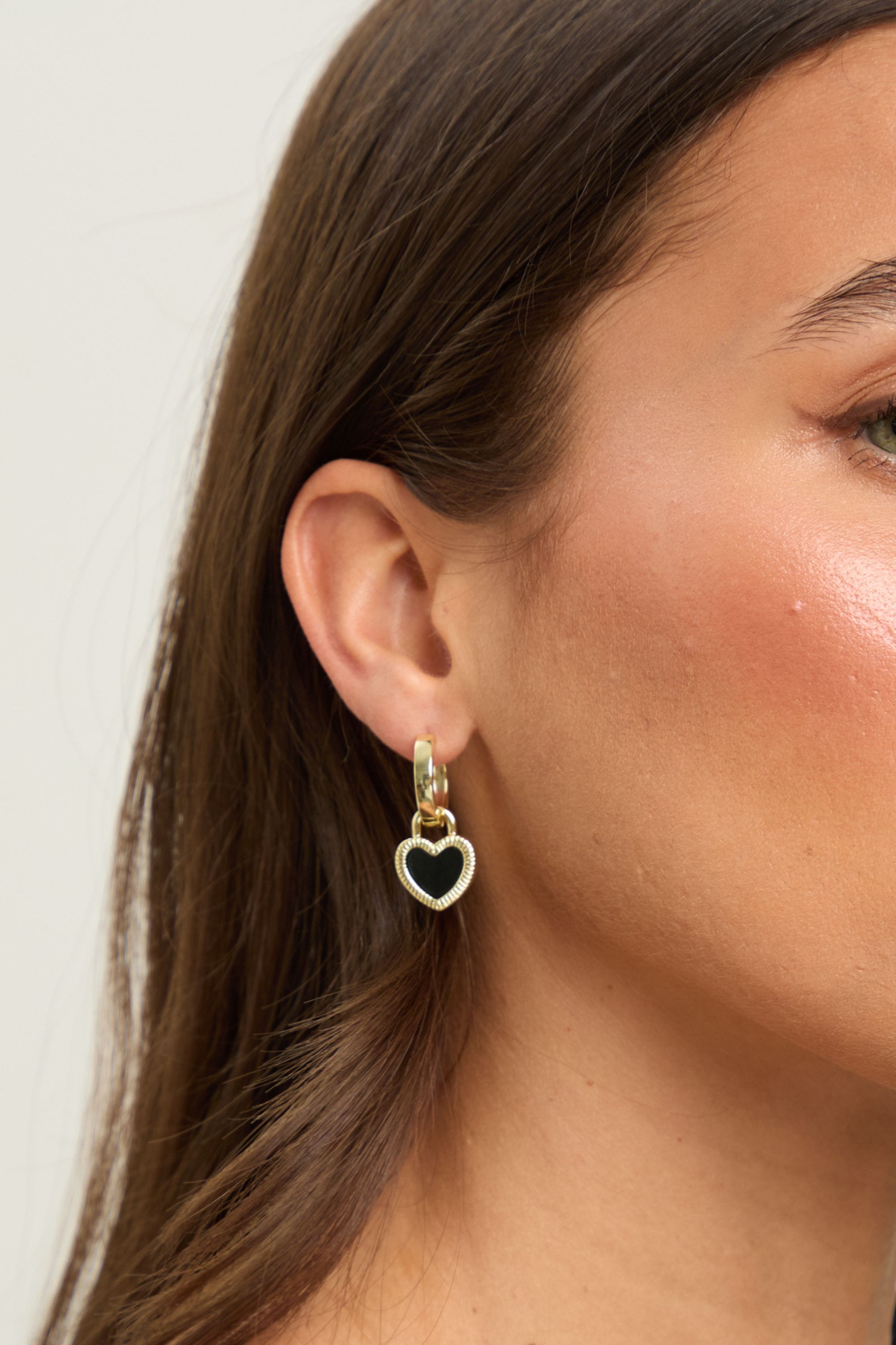 Jon Richard Gold Plated and Jet Enamel Heart Hoop Earrings image 2