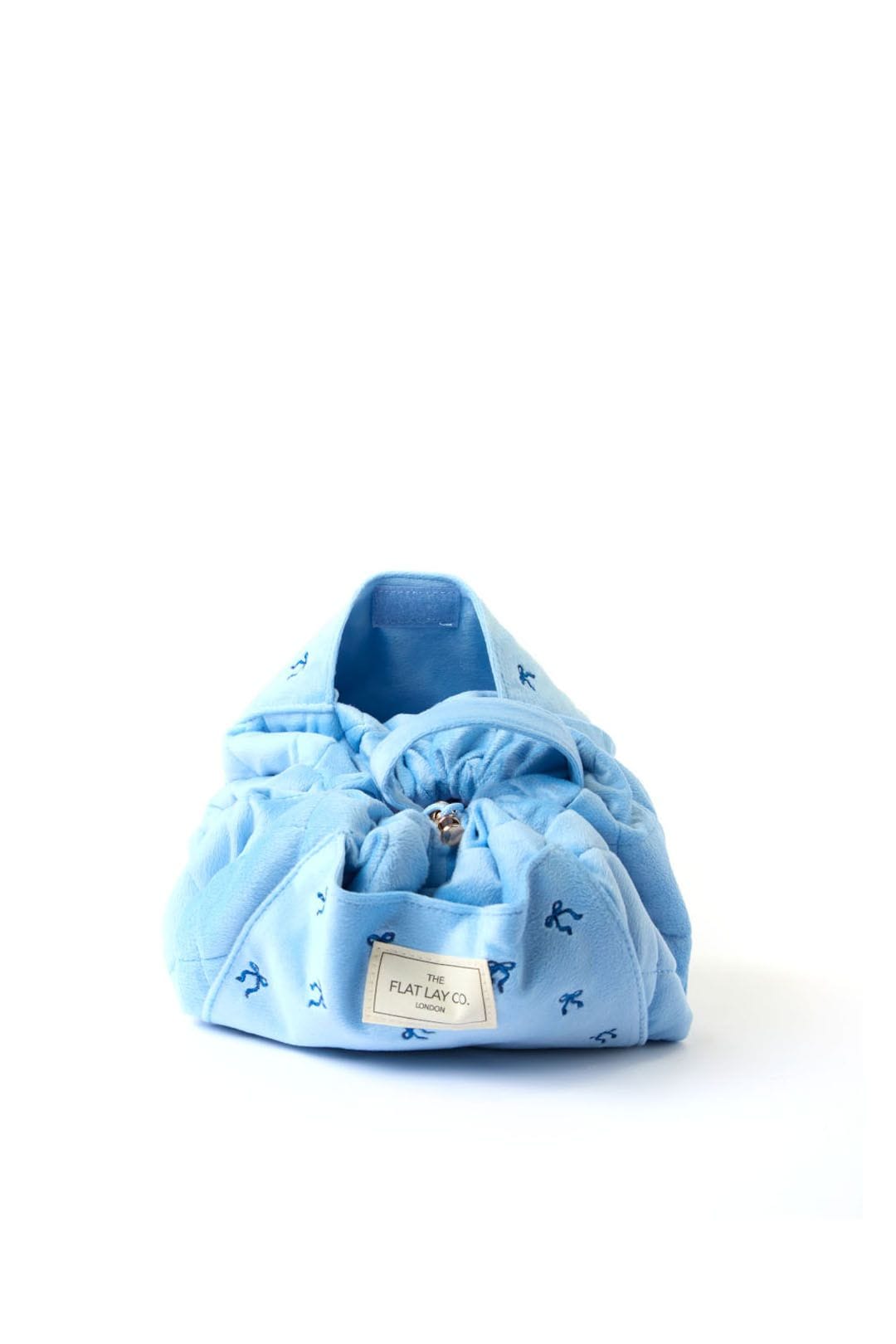 The Flat Lay Co Drawstring Makeup Bag - Ditsy Bows Blue Embroidered Velvet Multi image 4