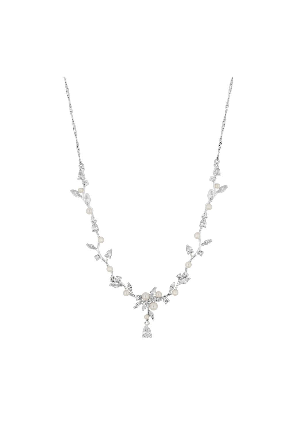 Jon Richard Silver And Pearl Cubic Zirconia Bridal Necklace