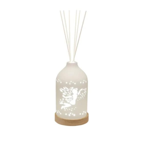 Aromatize Woodbridge LED Ceramic Clean Linen Scented Reed Diffuser Liquid & 8 Reeds - Fairy
