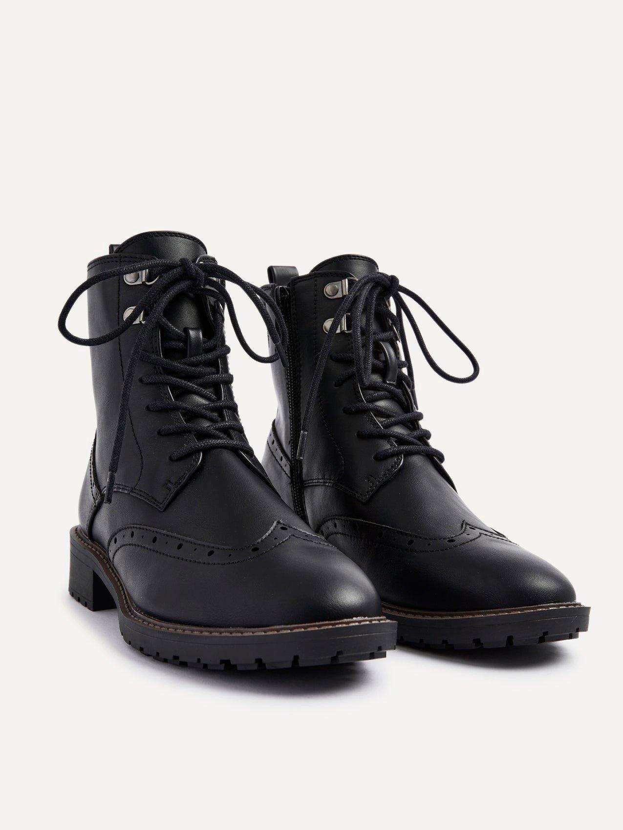 Linzi Black Ashleigh Black Faux Leather Lace Up Military Boot | PrettyLittleThing