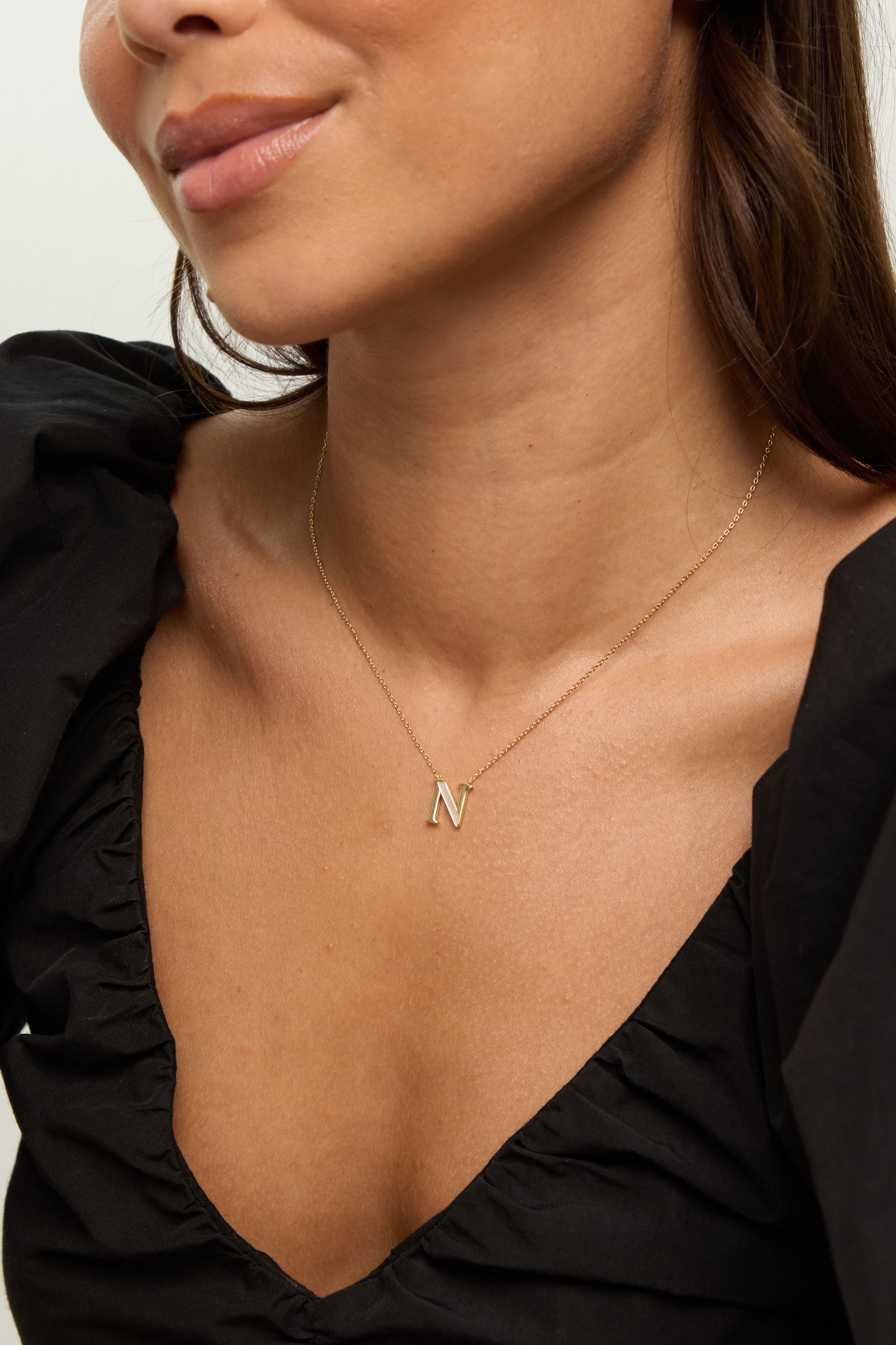 Inicio 14K Real Gold Plated and Mother of Pearl Initial Pendant - N image 2