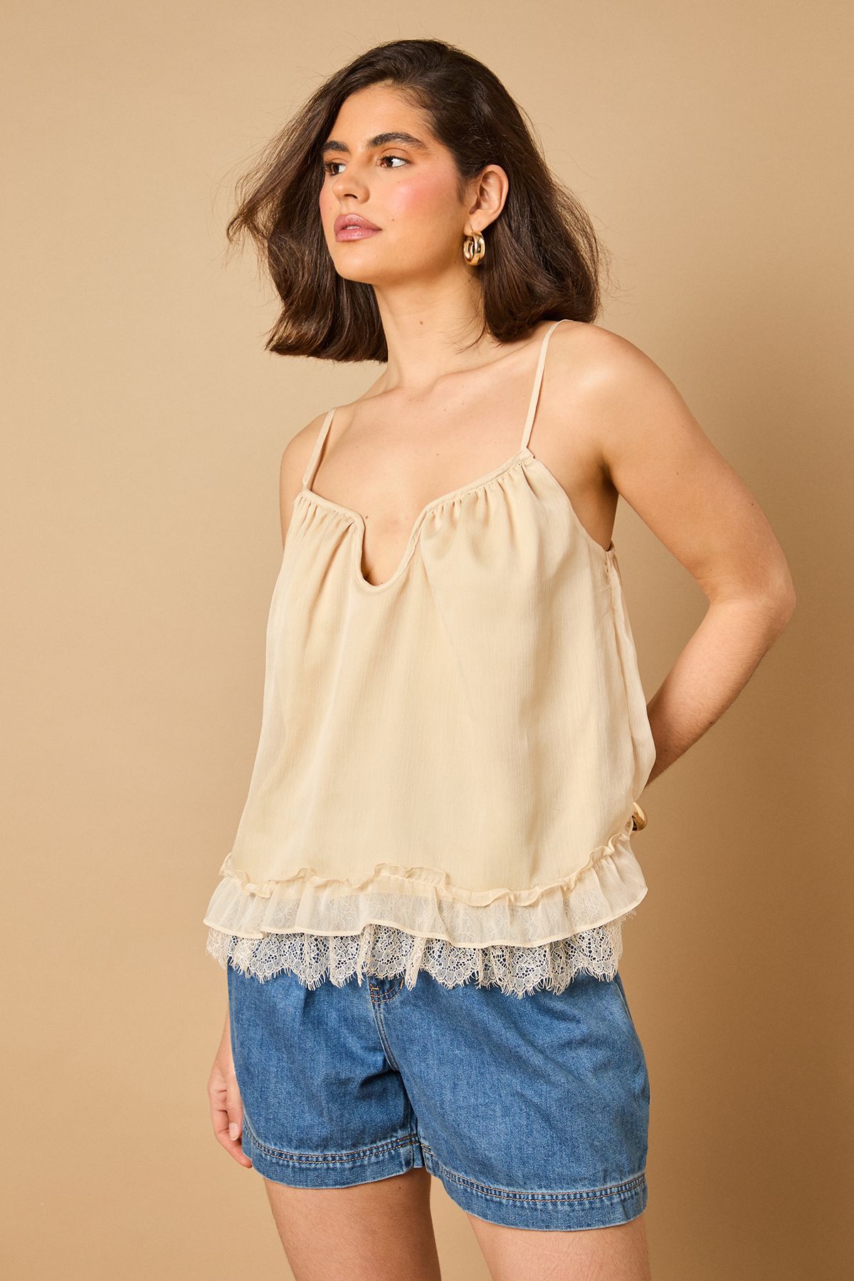 Oasis Babydoll Lace Detail Cami Lemon