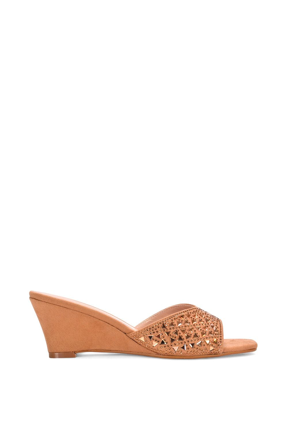 XY London 'Georgia' Wedge Heel Diamante Square Peep Toe Heeled Mule Sandals image 1