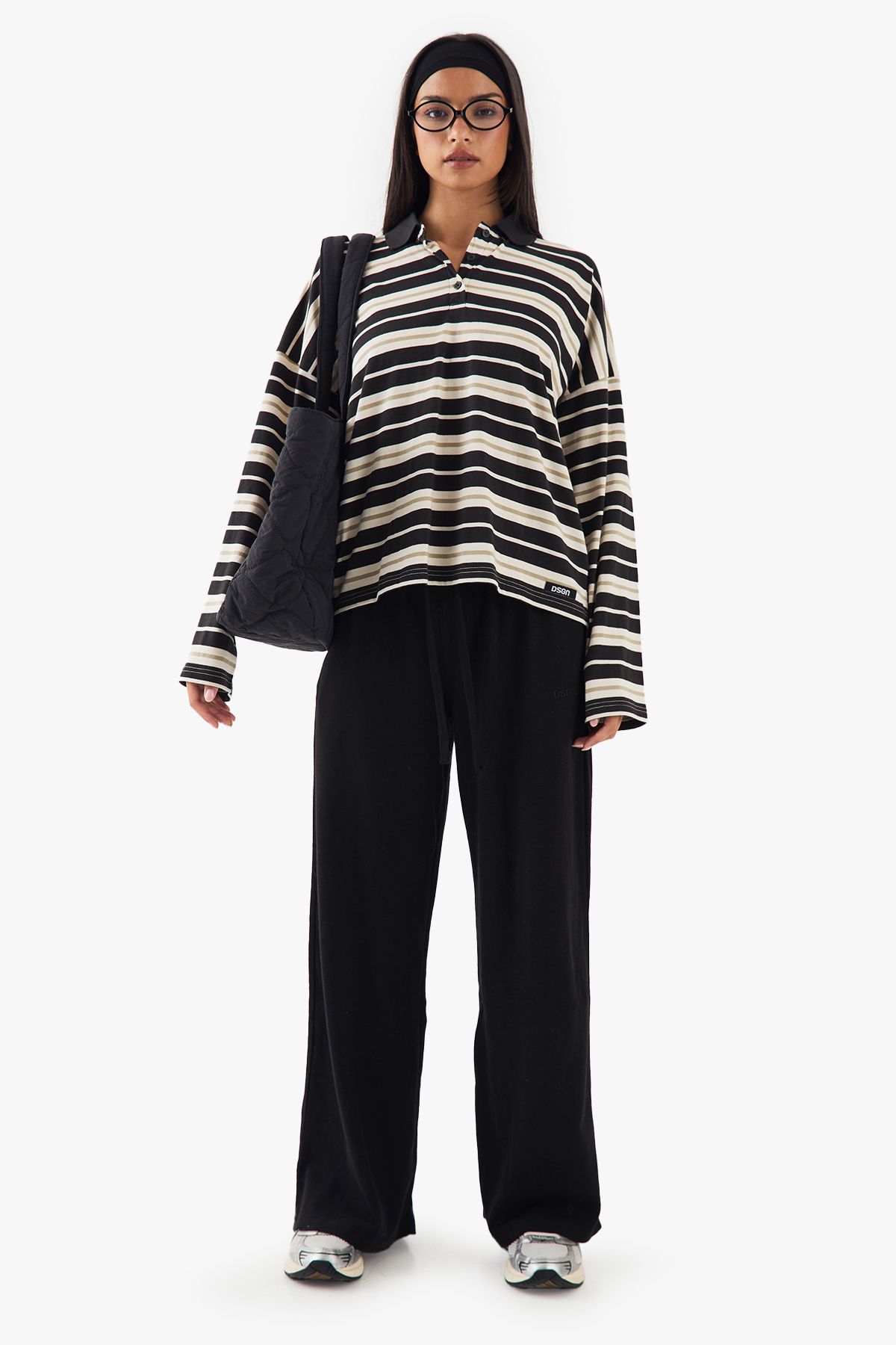 DSGN Studio DSGN Studio Embroidered Rib Wide Leg Trouser Black image 5