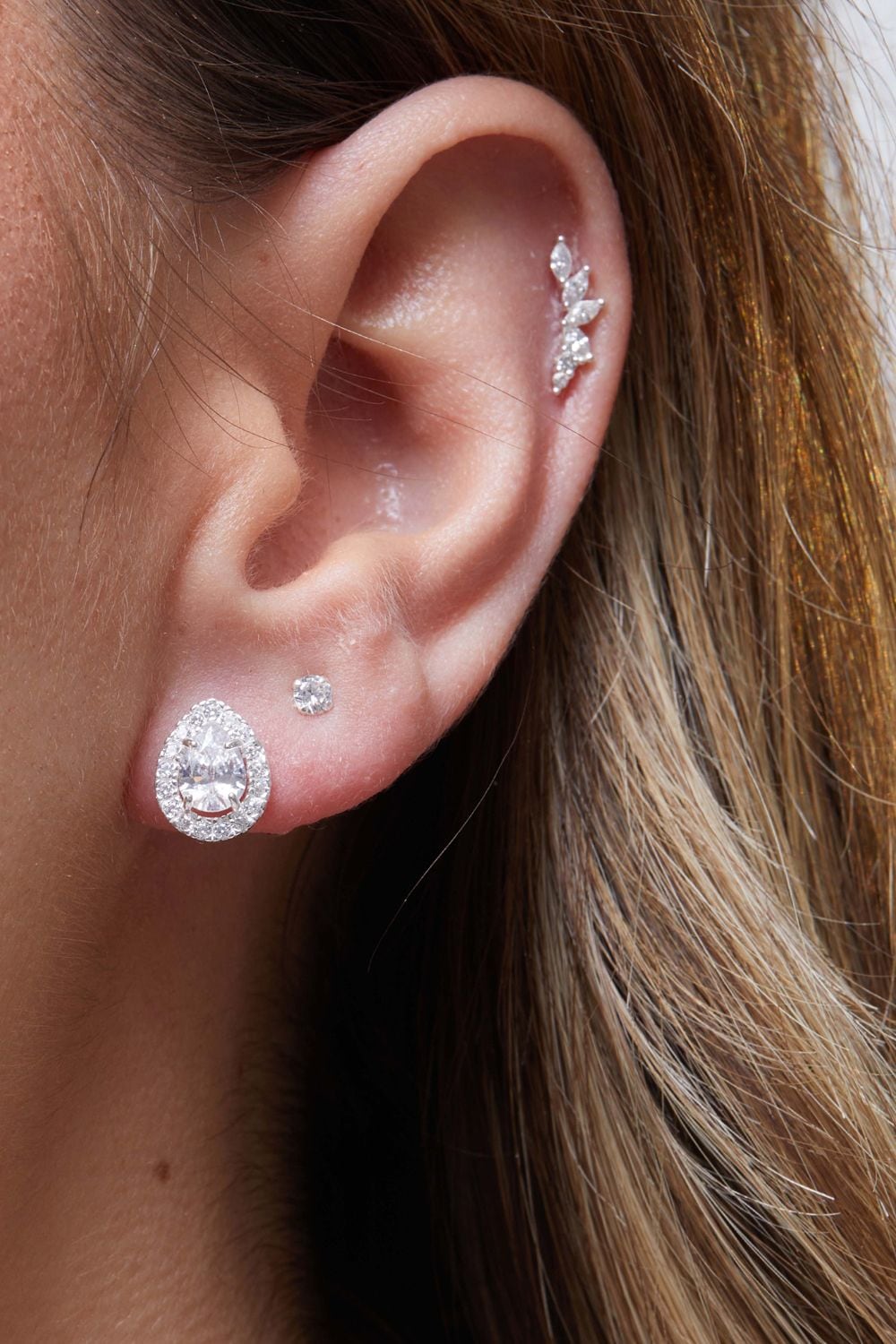 Simply Silver Sterling Silver 925 With Cubic Zirconia Halo Pear Stud Earrings image 2