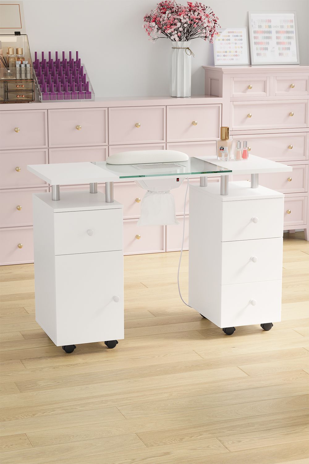 SHEONLY Professional Mobile Manicure Table with Built-in Dust Collector and Drawers image 3