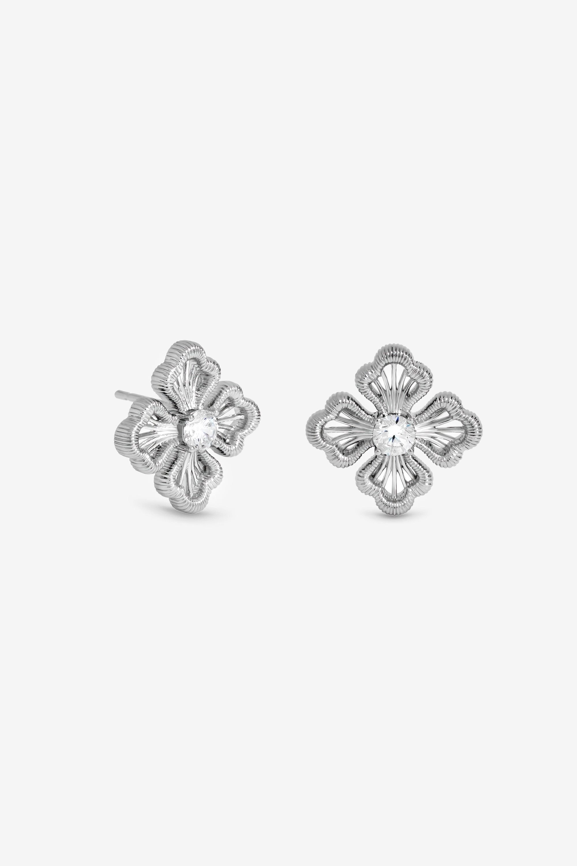 Inicio Sterling Silver Plated Satin Clover Stud Earrings image 1