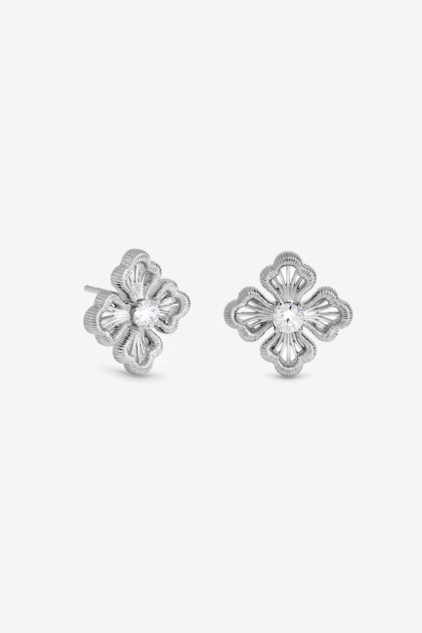 Inicio Sterling Silver Plated Satin Clover Stud Earrings
