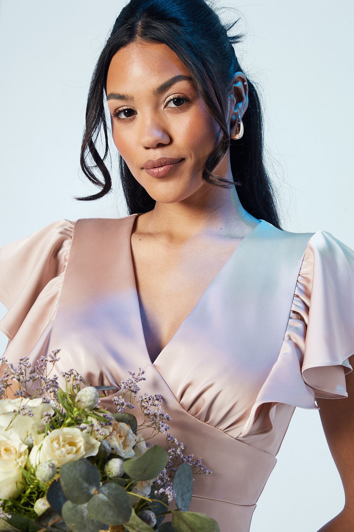 Coast V Neck Waist Detail Satin Bridesmaid Dress Mocha image 2