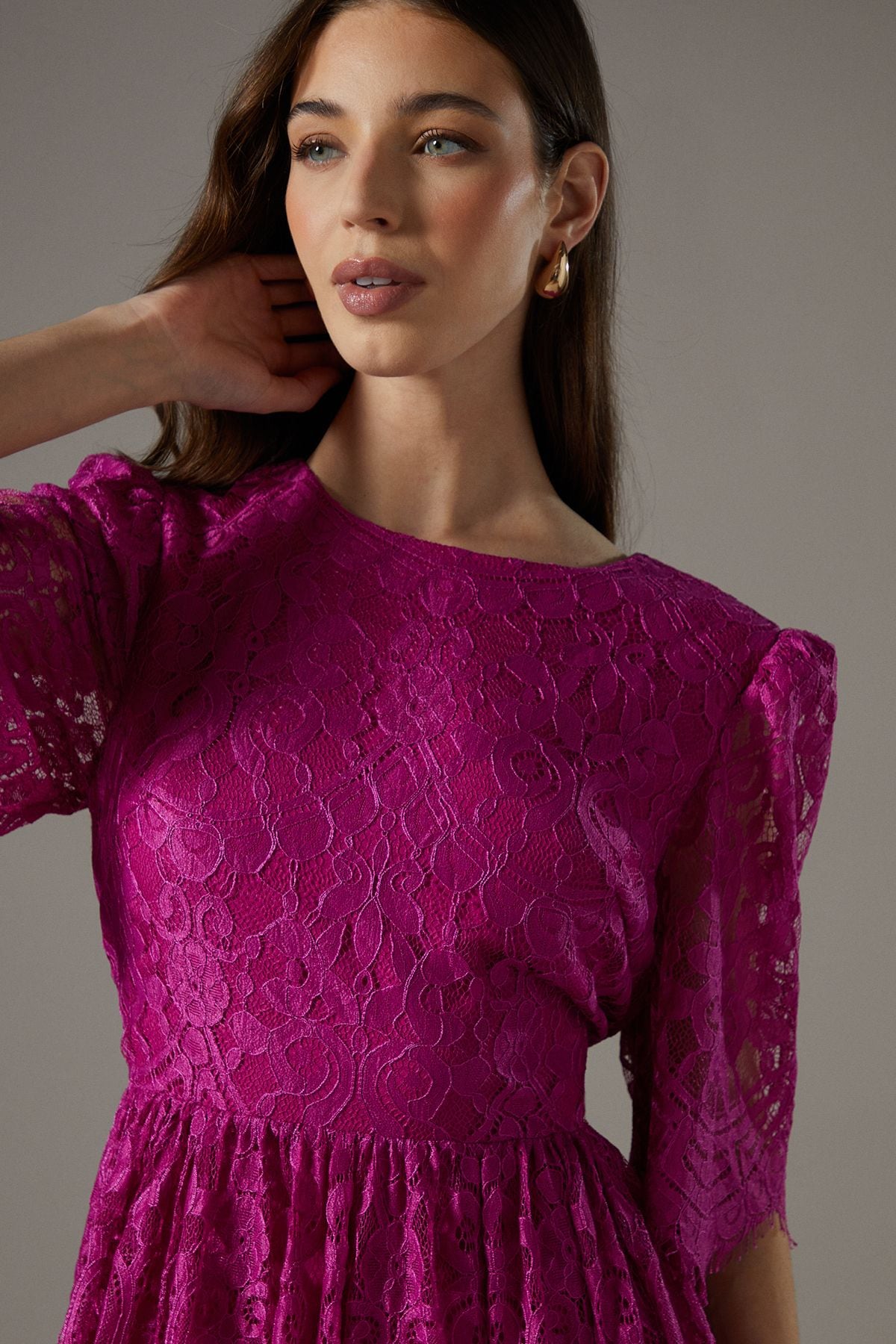 Coast Lace Short Sleeve Midi Dress Magenta image 2