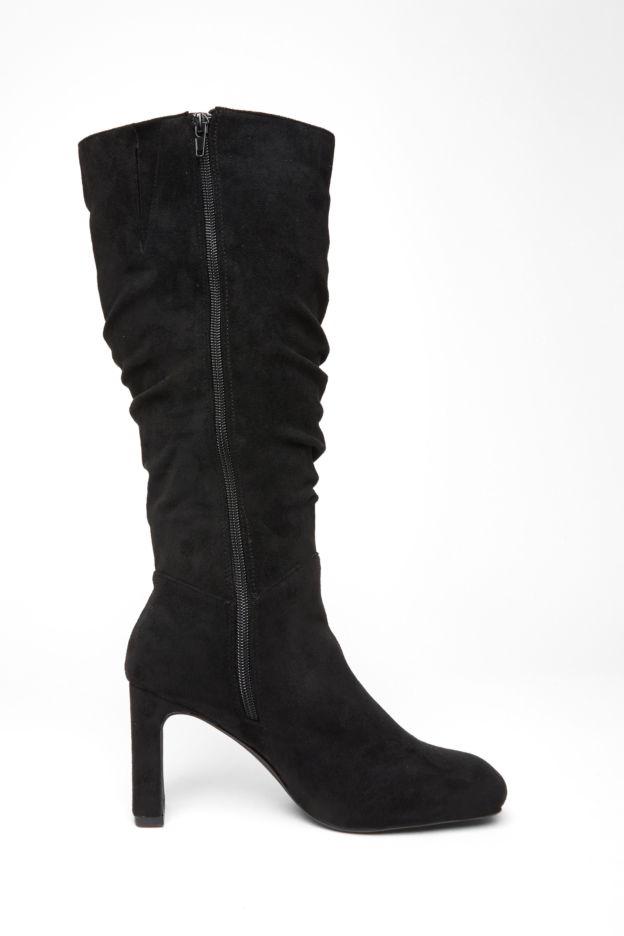 Quiz Black Wide Fit Faux Suede Heeled Boot image 5