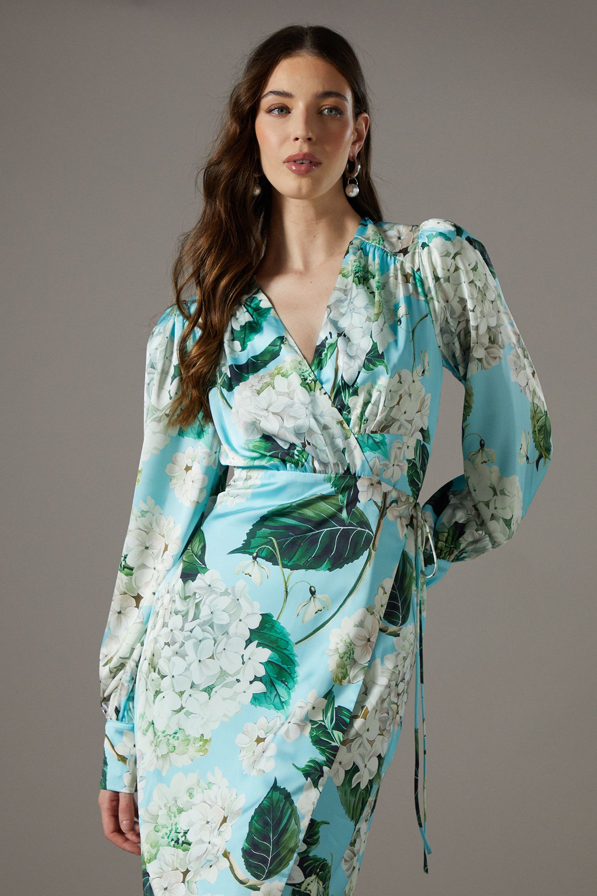 Coast Printed Wrap Satin Midi Dress Multi image 4