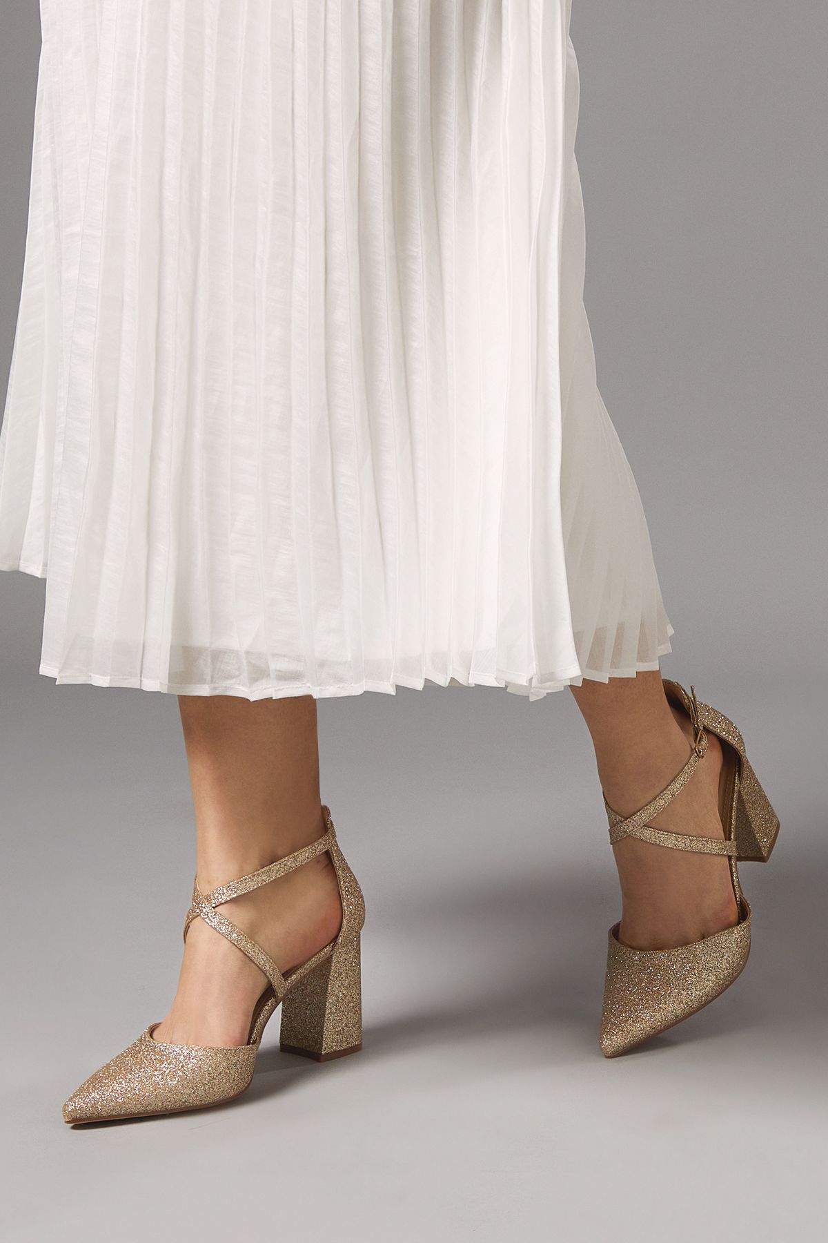 Coast Gold Wide Fit Treat Faux Suede Cross Strap Pointed Block