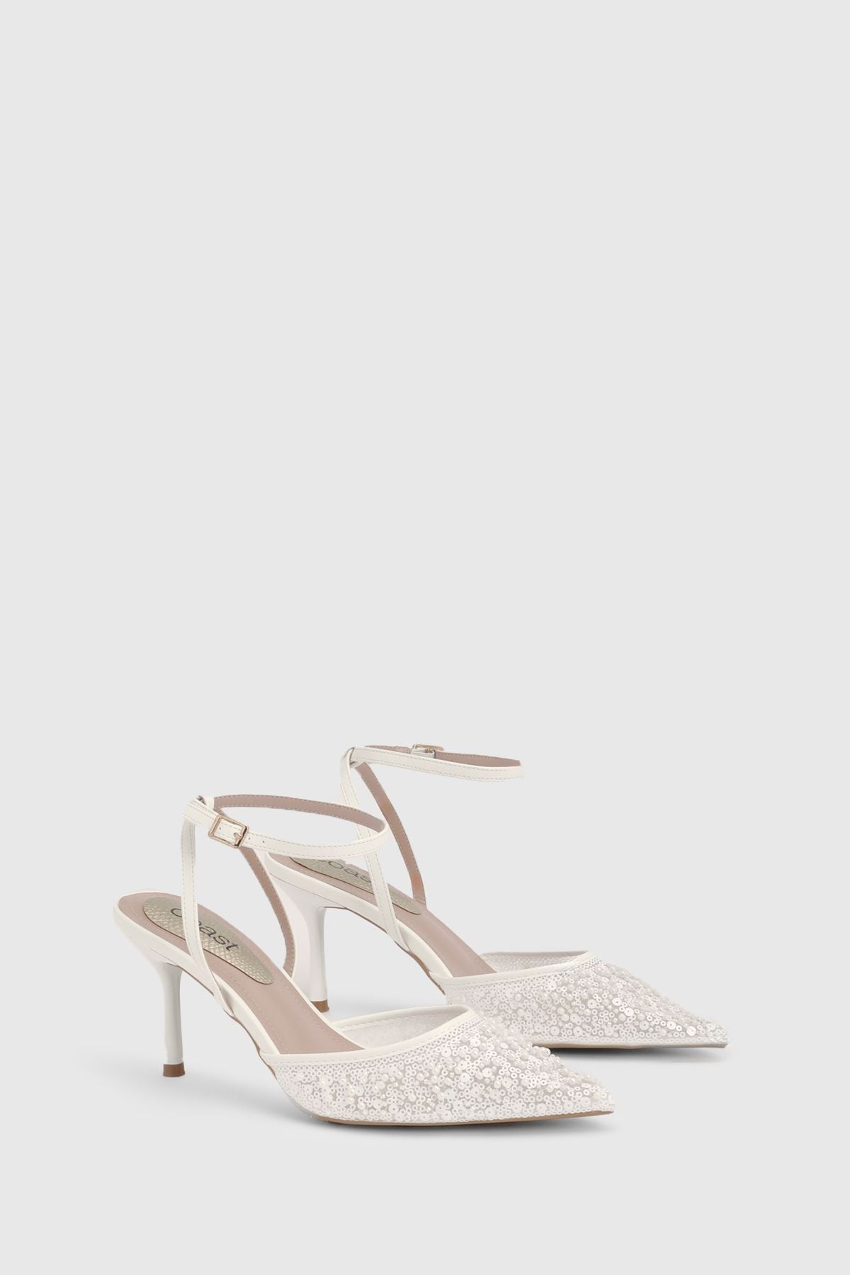 Coast Bridal Maria Faux Leather Sequin Embellished Stiletto Court Shoes White