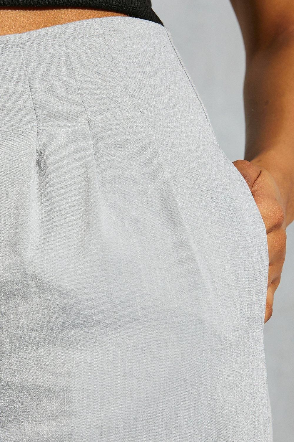 MissPap Linen Look Pleat Waist Detail Wide Leg Trouser Light Blue image 5